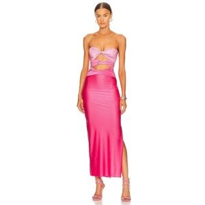 Baobab Ola Strapless Maxi Dress XS Cutout Front Twist Stretch Slit Moonstone NWD